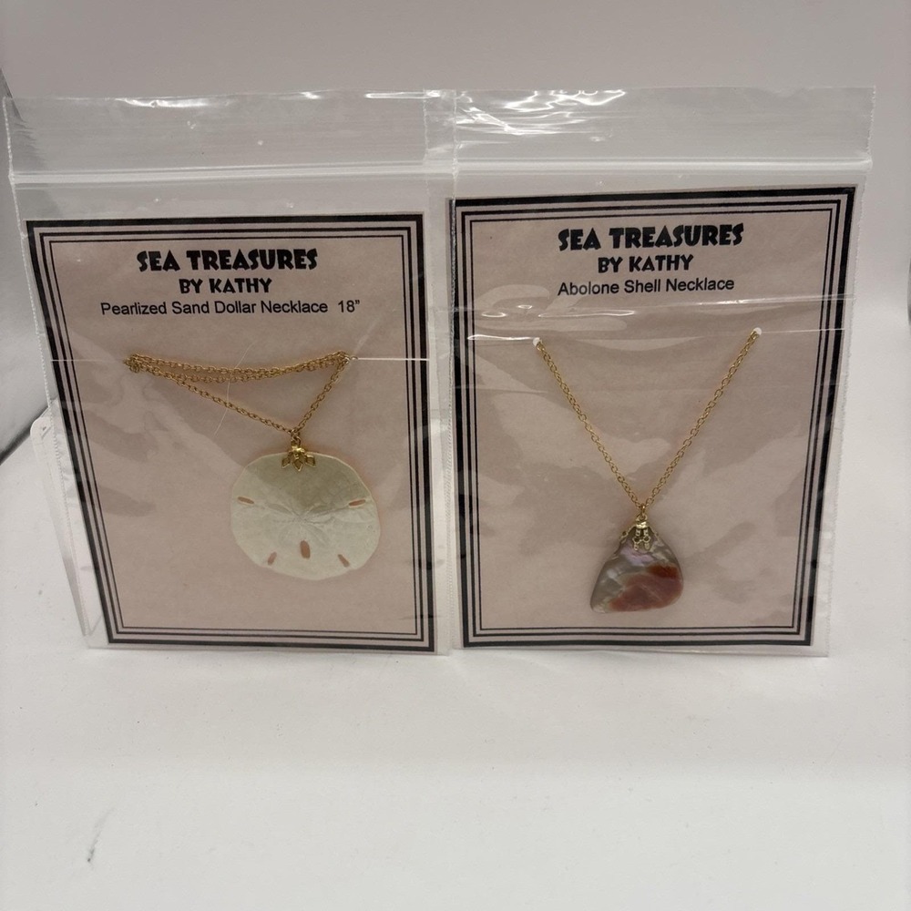 Vtg~Set‎ of 2~16" Necklaces~Pearlized Sand Dollar and Abolone Shell~NIP